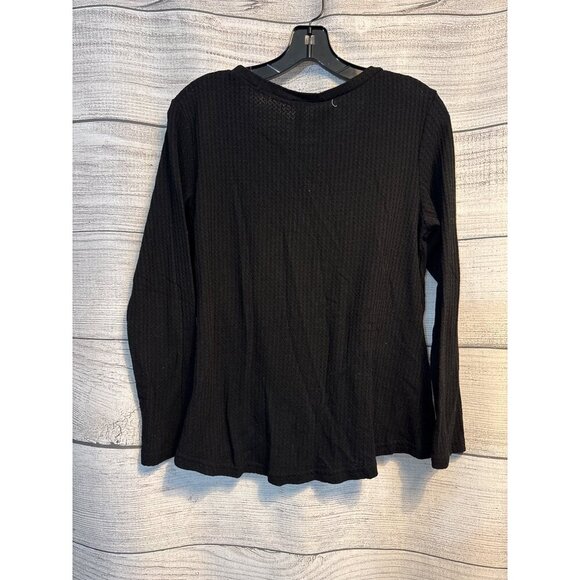 Iwollence Black Long-Sleeve Waffle-Knit Twist Front Top Size L - Picture 3 of 3